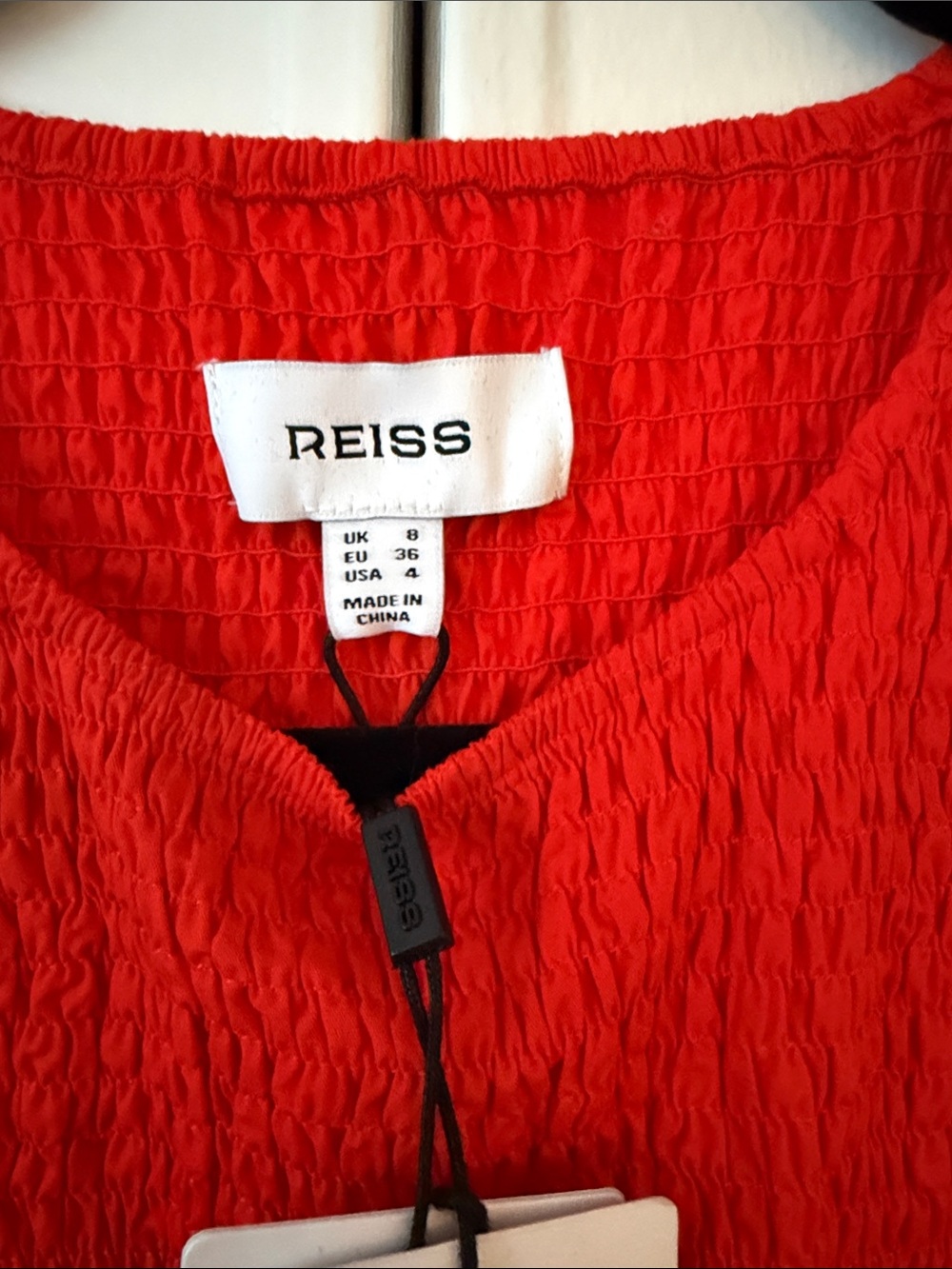 Reiss Annabel Smocked Drop Waist Cotton Bright Red Sleeveless Midi Dress - Picture 7 of 9